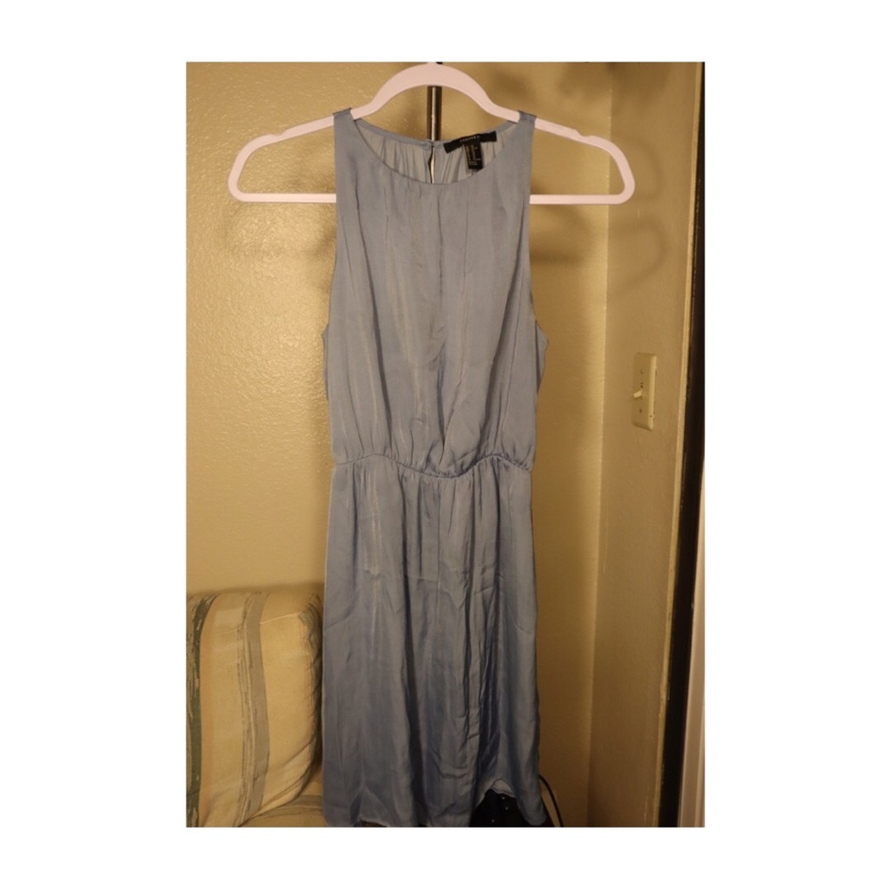 Blue satin mini halter dress